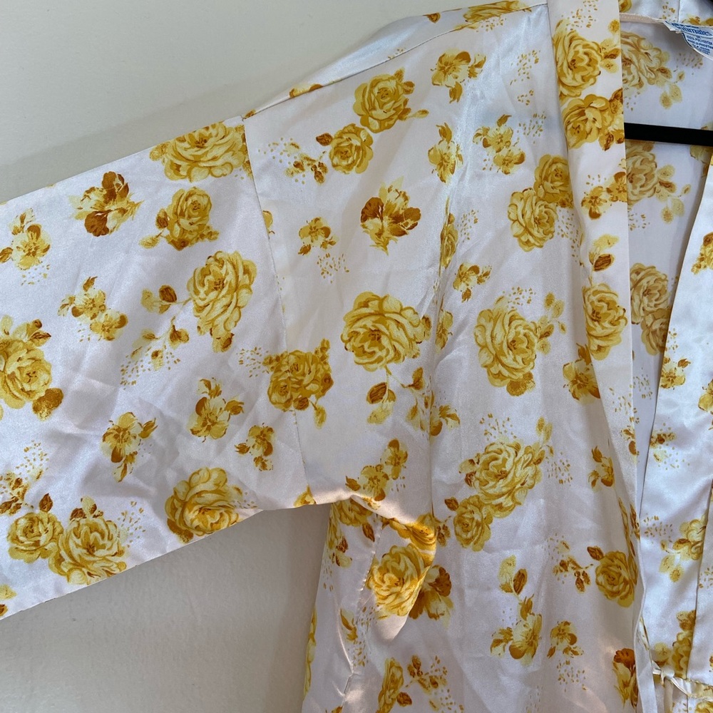 Golden Floral Rose Vintage VTG Retro Satin Robe Gabrielle Intimates - Picture 3 of 5
